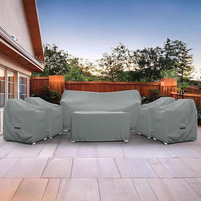 Covers & all Patio Furniture Cover Set, 6 Piece Outdoor Furniture Covers, Water-Repellent UV & Weather Resistant Covers for Sofa, Chairs & Coffee Table With Elastic Tie-Downs & Padded Handles