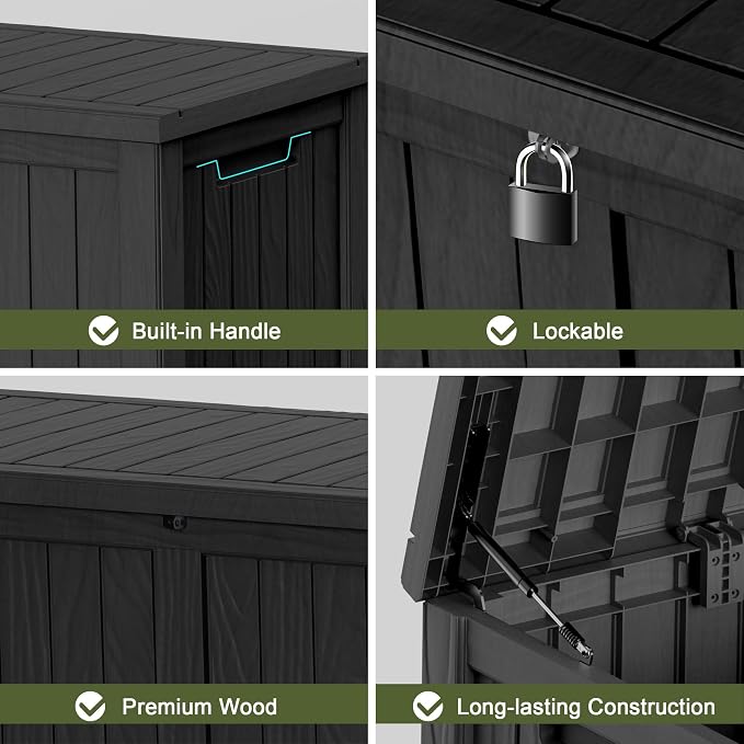 ROJIK 150 Gallon Deck Box Outdoor, Waterproof Outdoor Storage Boxes with Lids, Outside Resin Lockable Storage Box for Patio Cushions, Garden Tools(Black)