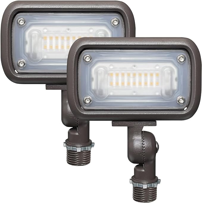 GKOLED Outdoor Security Floodlight, 15W Super Bright LED, 50W PSMH Equivalent, 1370 Lumens, 3000K Warm White, IP65 Waterproof, 120-277V, 1/2" Knuckle Mount, Compact Size, UL-Listed