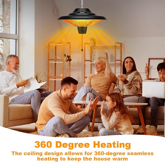 Glooglitter Outdoor Hanging Patio Heater 1500W Electric Hanging Ceiling Mounted Infrared Heater with Storage bag 3s Fast Heating, Quiet, Adjustable Chain, for Home Garage Balcony Studio