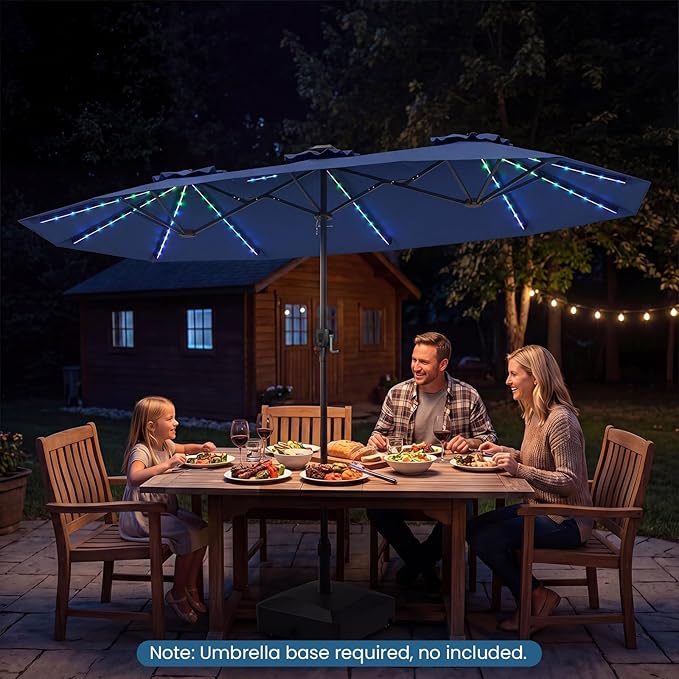 Tangkula 13 Ft Solar Patio Umbrella, Double-Sided Extra Large Outdoor Market Table Umbrella with Multi-Colored Flowing LED Lights, Crank Handle, 12 Sturdy Ribs for Poolside, Garden & Backyard (Navy)