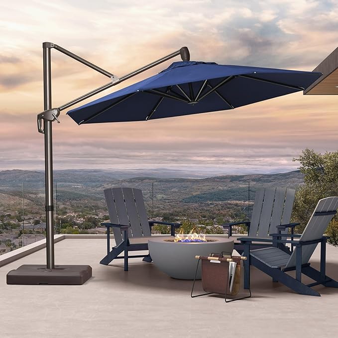 PURPLE LEAF 10' X 10' Cantilever Patio Umbrella with 360-degree Rotation Aluminum Round Outdoor Offset Hanging Umbrella for Patio Pool, Spectrum Indigo