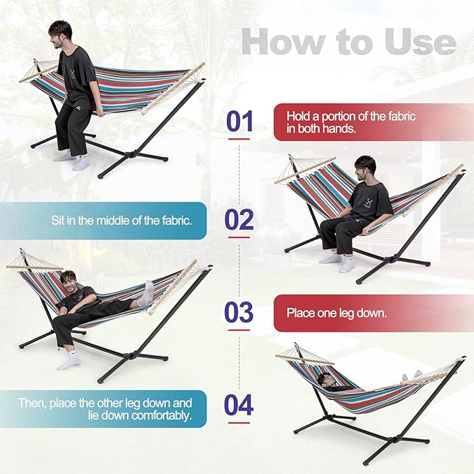 Tangkula Hammock with Stand, 10.5Ft Space Saving Steel Hammock Stand with Cotton Hammock & Carrying Bag, Indoor Outdoor Hammock Combo for Backyard, Patio, Porch