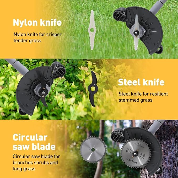 Weed Wacker Cordless, Battery Powered Weed Eater with Blades, Trimmer/Edger/Mower 3 in 1, 5.2lbs Lightweight