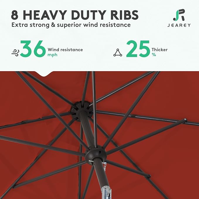JEAREY Outdoor Patio Umbrella 9FT Outdoor Table Umbrella with Push Button Tilt and Crank, Market Umbrellas 8 Sturdy Ribs UV Protection Waterproof for Garden, Deck, Pool (Cherry Red)