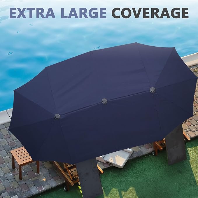 13Ft Large Patio Umbrella Outdoor Double-Sided Market Umbrella w/Easy Crank for Yard, Poolside, Deck, Navy Blue