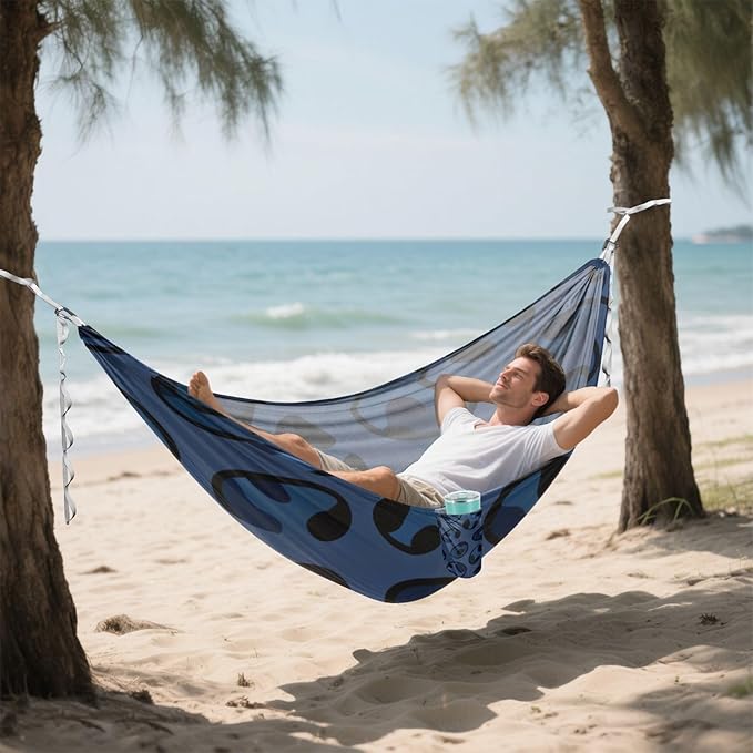 Blue Leopard Outdoor Hammock with Tree Straps for Outside Patio Garden