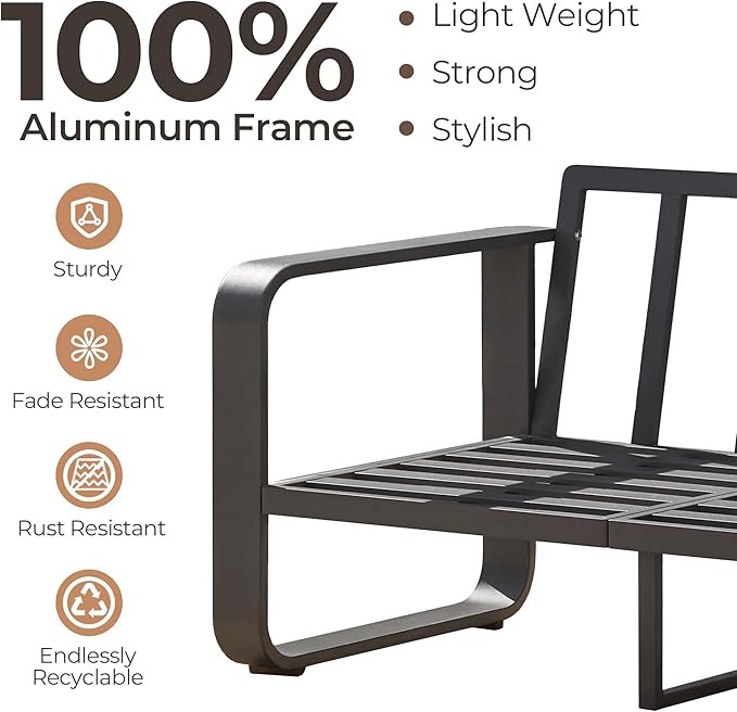 CHITA Aluminum Patio Furniture Sets, 4 Seats Patio Conversation Sets with Coffee Table, 4 Pieces Patio Sofa Sets with Thickened Olefin Fabric Cushion for Backyard, Garden, Balcony and Poolside