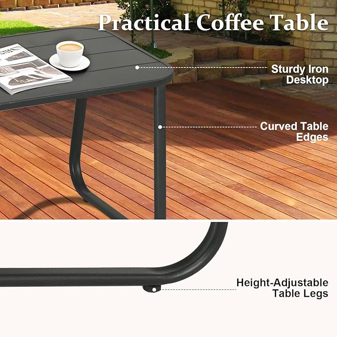 4-Piece Patio Furniture Set, Outdoor Textilene Conversation Set with Chairs & Loveseat, with Coffee Table for Garden, Balcony, Poolside, Backyard, Water-Resistant & UV-Resistant（Khaki）