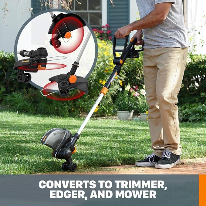 Worx String Trimmer/Edger/Lawn Mower 3-in-1 Grass Trimmer GT Revolution 20V 12" (2 Batteries & Charger Included) WG170 and WORX WA0047 4-Pack String Trimmer Replacement Line, Orange