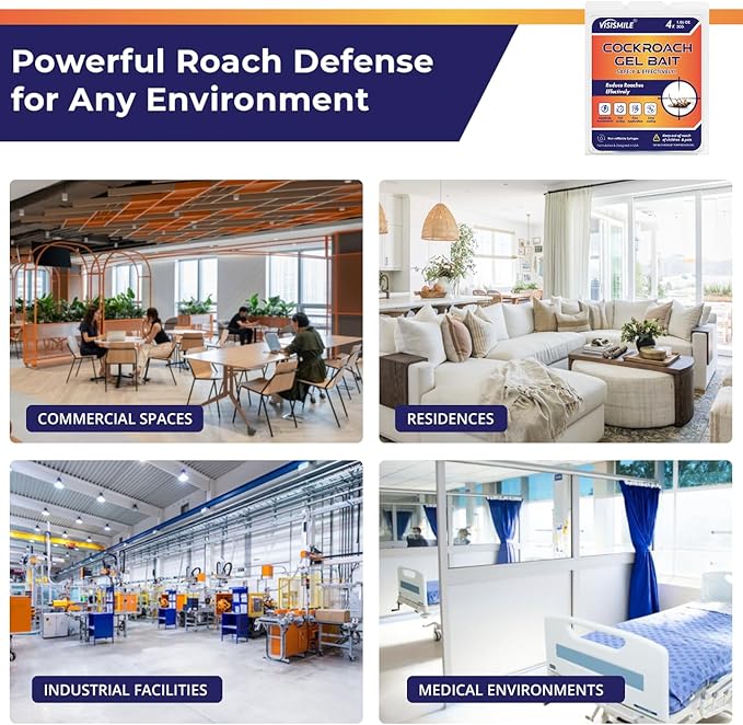 Roach Gel Bait Indoor and Outdoor: Cockroach Killer Repellents for German Cockroaches, Small Roaches – Cockroach Deterrent for Homes and Kitchens – Pet Safe Roach Control 4-Tubes