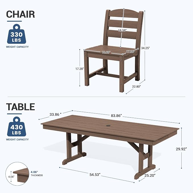 KINGYES Outdoor Armless Dining Chairs Set of 6,All-Weather HDPE Patio Chairs for Backyard,Pooside,Brown