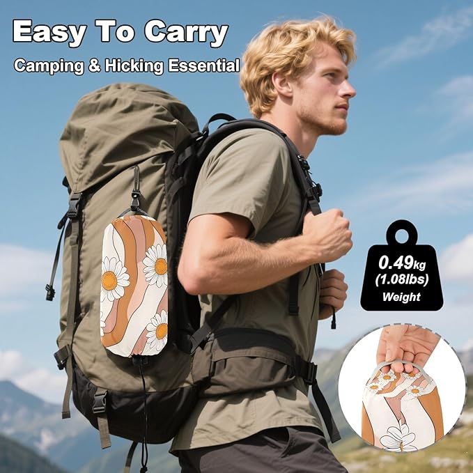 Camping Hammock Outdoor Hammocks for Outside Orange White Striped Daisy Beach Trees Portable Lightweight with Pockets Tree Straps Indoor