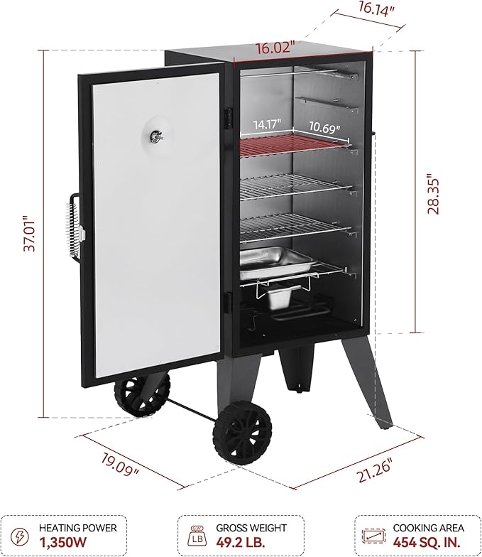 Royal Gourmet SE2805 28-Inch Analog Electric Smoker with 3 Cooking Grates, Outdoor Smoker with Adjustable Temperature Control & 454 Sq. In. Cooking Area for Outdoor Backyard BBQ, Black