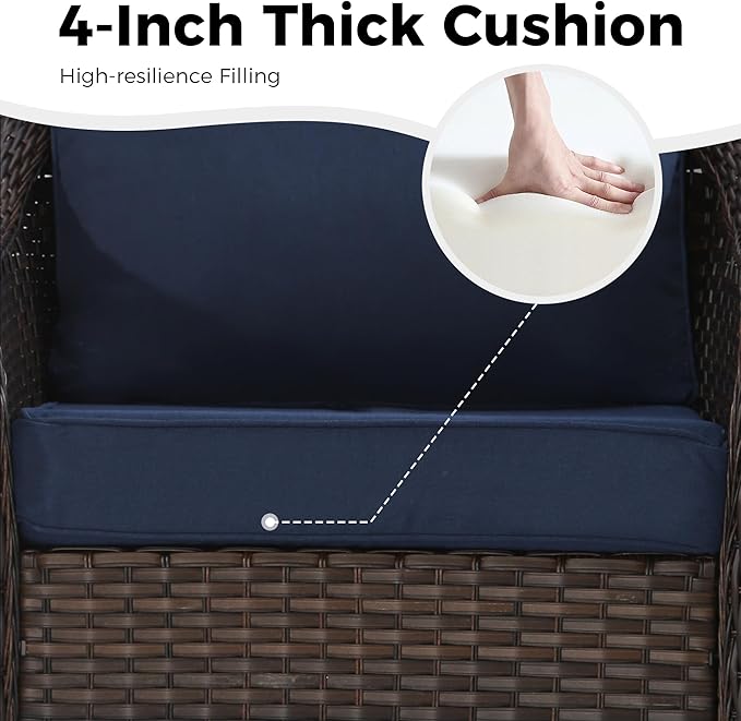 5 Piece Patio Wicker Conversation Set, All-Weather Use Outdoor Wicker Sofa with 2 PE Rattan Ottomans,2 Chair, Ideal for Porch, Backyard, Balcony, Poolside, Blue