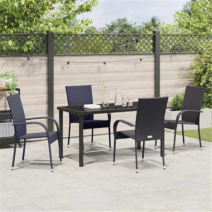 Afuera Living 5-Piece Poly Rattan Garden Dining Set, Black Powder-Coated Steel Frame, Weather-Resistant, Rectangular Table with Comfortable Seating, Modern Outdoor Furniture for Patio, Balcony, or