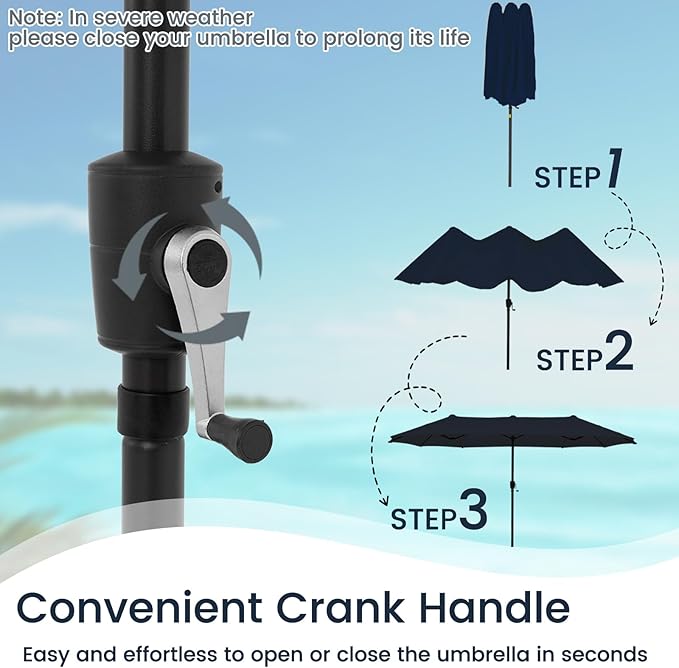 Tangkula 13 FT Large Patio Umbrella, Outdoor Double-Sided Table Market Umbrella w/Crank Handle, 12 Heavy-Duty Ribs, Sun-Protective Rectangular Twin Parasol for Garden Deck Lawn Poolside (Navy)