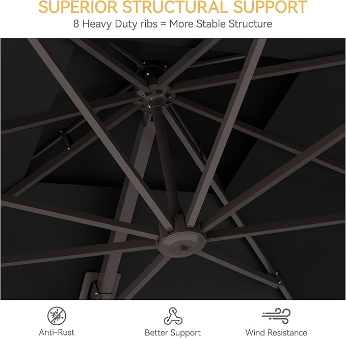 10x10 FT Patio Umbrella, Large Cantilever Double Top Heavy Duty Offset Umbrellas with 360° Rotation, Outdoor shade for Garden Deck Pool, Black