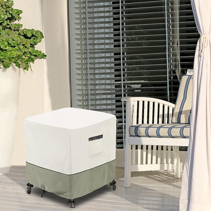 Waterproof Outdoor Ottoman Cover Square,600D Heavy Duty Patio Small Side Table Cover,Patio Furniture Covers for End Table 25" W x 25" D x 18" H,Beige