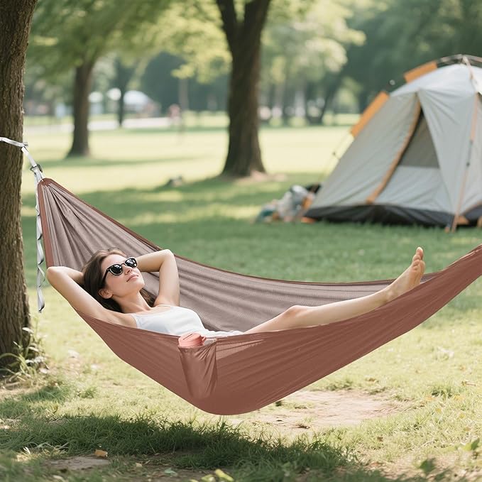 Brown 330lb Capacity Outdoor Hammock with Portabl Carry Bag Rope Hammock for Outside Patio Backyard Poolside Base para hamacas para adultos