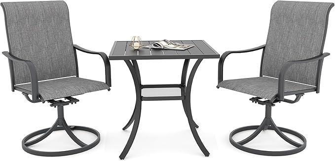 Anmutig Grey Textilene Patio Swivel Rocker Chairs with Outdoor 27.5" Square Table Small Dining Set - Style2