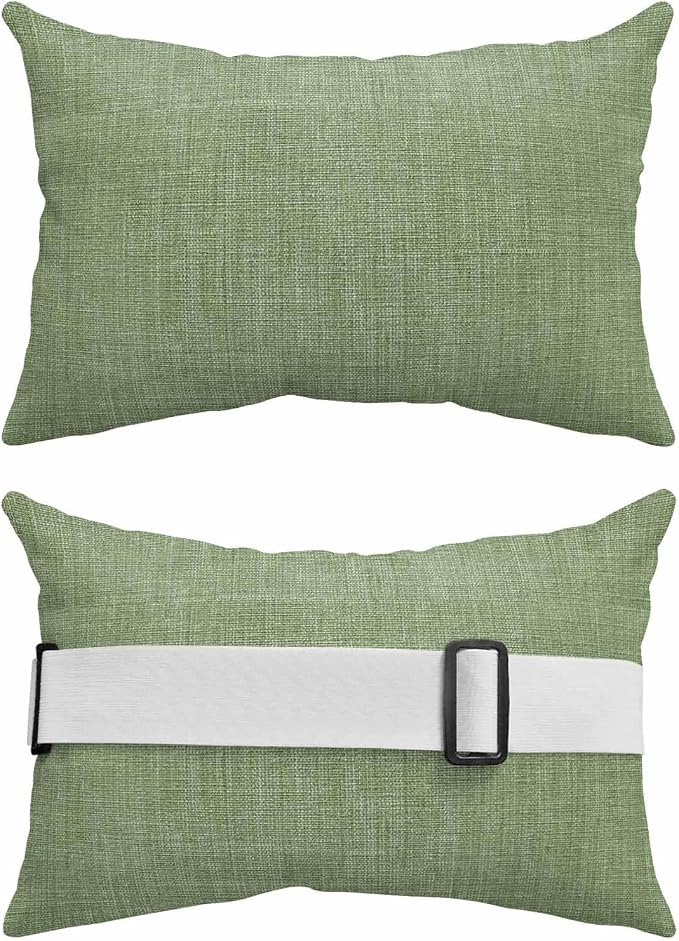 Grass Green Outdoor Lumbar Pillows 12x20 Set of 2, Farmhouse Burlap Solid Green Color Modern Linen Texture Waterproof Throw Pillow Covers with Insert, Decorative Support Pillows for Lounge, Chaise