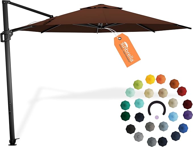 Midtown Umbrellas 10 Ft Outdoor Cantilever Patio Umbrella w/Sunbrella Bay Brown - Tilt 360° Rotate Offset Patio Umbrella, Deck Patio Umbrella, Backyard Umbrella & Garden Umbrella - Black Frame