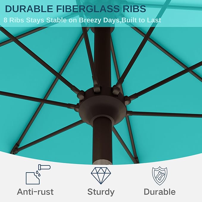 11FT Patio Umbrella, Outdoor Umbrella with with 8 Sturdy Fiberglass Ribs,Market Table Umbrella with Push Button Tilt and Crank,Suit for Backyard,Garden,Pool,Deck(Peacock Blue)