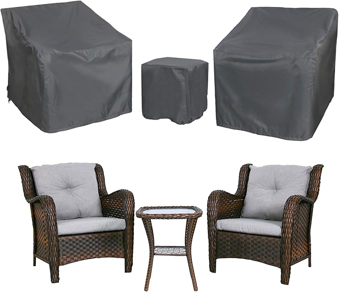 Patio Furniture Covers,Outdoor Furniture Cover Waterproof,Patio Furniture Set Covers for 3 Piece Outdoor Bistro,Patio Sofa Covers Set for 2 Chairs and Coffee Table,Grey