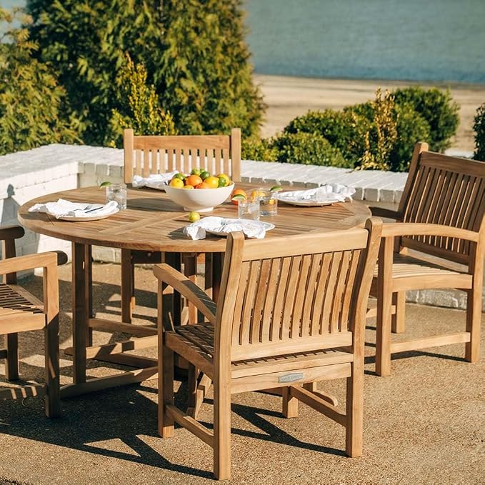 TITAN GREAT OUTDOORS Ash & Ember Luna Grade A Teak 39" Round Dining Table, Drop Leaf Design, Indoor Outdoor Patio or Porch Dining, Weather Resistant Solid Wood with Umbrella Hole