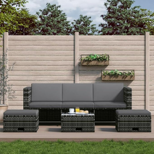 4 Piece Patio Lounge Set with Cushions, Porch Furniture Set Patio Conversation Set Front Porch Furniture Outdoor Dining Sets for Negotiation Area Poolside Exhibition Garden Poly Rattan Gray
