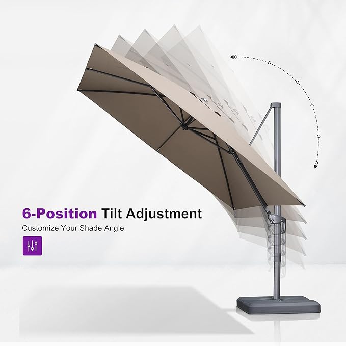 PURPLE LEAF Patio Umbrella 9' X 11.5' Cantilever Umbrella with Central Lights and Base Aluminum Outdoor Umbrellas with 360-degree Rotation & UPF40+ Fabric for Deck Pool Garden Yard, Ash Mocha