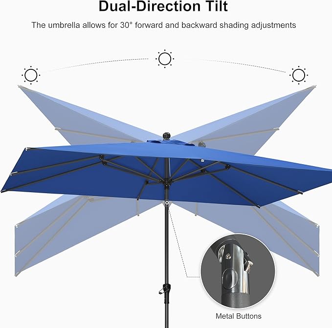 PURPLE LEAF 10' x 6.5' Rectangle Patio Market Umbrella with Base Outdoor Table Umbrellas Aluminum Frame Sun Shade with 8 Sturdy Ribs Tilt for Garden Deck Lawn Pool Sky Blue