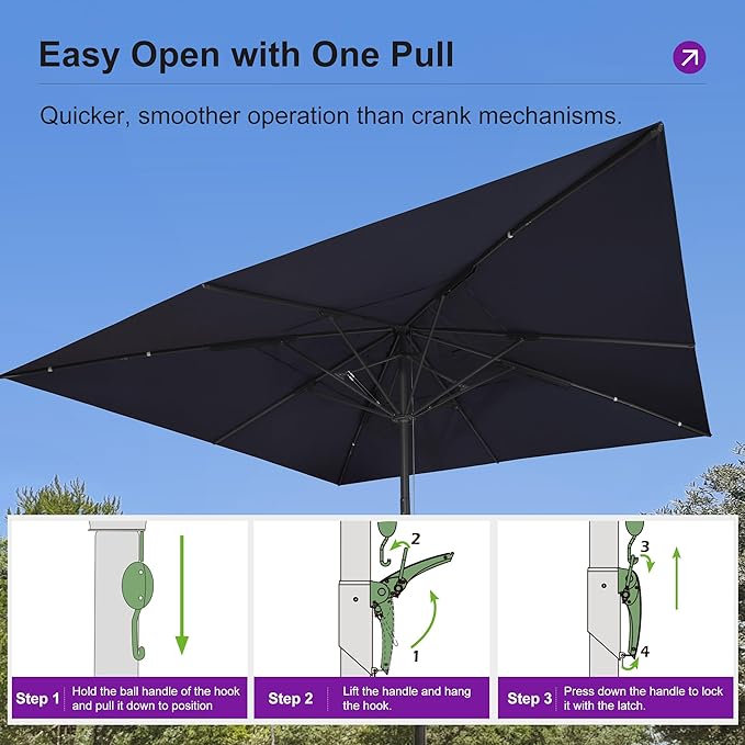 PURPLE LEAF 13' x 13' Square Semi-Auto Outdoor Patio Umbrella Aluminium Market Umbrella Table Sun Umbrella with 3.15" Rod and 8 Sturdy Ribs for Deck Lawn Pool Garden, Navy Blue
