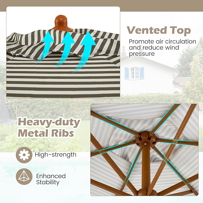 HAPPYGRILL 7 FT Patio Umbrella with Fringe, Outdoor Tassel Umbrella w/Sun-Protective Polyester Canopy, Wood-like Aluminum Pole, Air Vent, Boho Market Table Umbrella for Beach Backyard Poolside