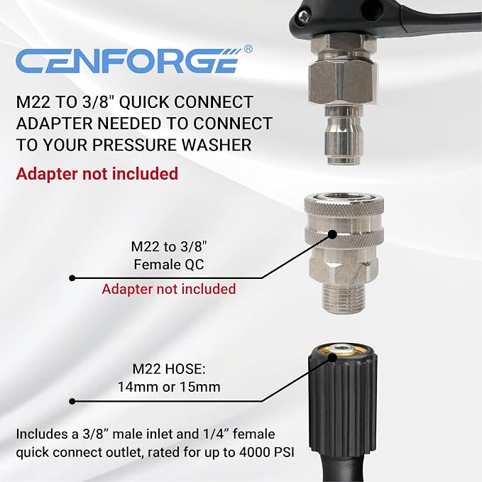 Short Pressure Washer Gun with Swivel - High Pressure Washer Handle Gun with 3/8" Male Plug and 1/4” Quick Connector Coupler