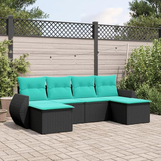 6 Piece Patio Sofa Set with Cushions, Garden Lounge Set Outdoor Dining Sets Patio Conversation Set Sectional Sofa for Garden Poolside Piazza Exhibition Black Poly Rattan