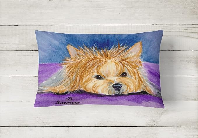 Caroline's Treasures SS8749PW1216 Yorkie Canvas Fabric Decorative Pillow Machine Washable, Indoor Outdoor Decorative Pillow for Couch, Bed or Patio, 12HX16W