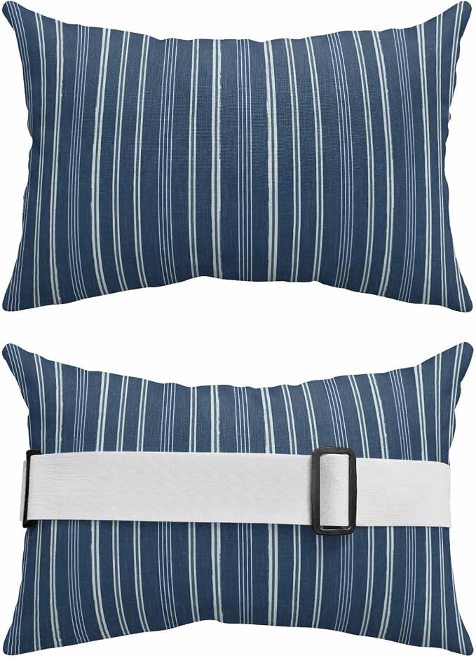 Pack of 4 Outdoor Lumbar Pillow Covers 12x20 Inch, Navy Blue Striped Waterproof Throw Pillow Covers Set, Farmhouse Stripes Modern Vintage Indoor&Outdoor Decorative Cushion Cases for Patio Porch Car
