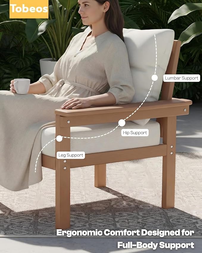 HDPE 10 Piece Outdoor Patio Furniture Set, All-Weather Outdoor Couch Set with Thick Cushions & Coffee Table, Patio Conversation Set for Lawn, Porch, Garden, Balcony, Deck, Poolside, Teak Beige