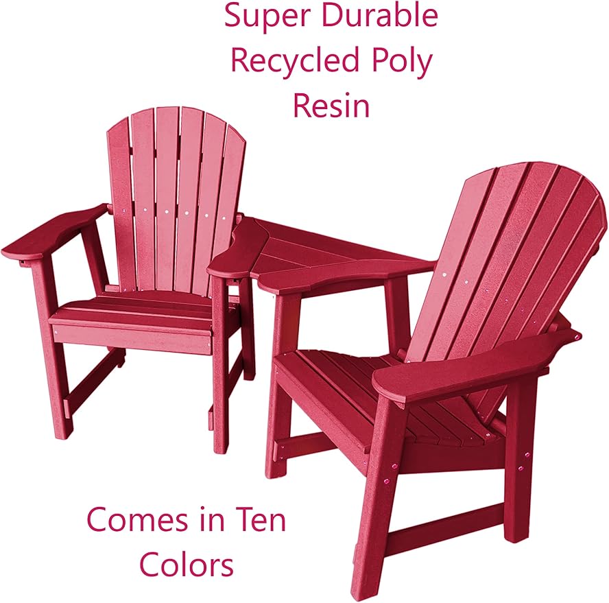 Phat Tommy 2 Chair Dining Table Set - Poly Outdoor Furniture - Small Patio Dining Set for Apartment Balcony Furniture, Recycled Poly Lumber Chairs and Table, Cranberry Red