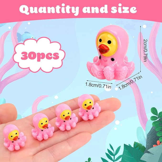 30 Pcs Octopus Ducks, Mini Octopus Resin Ducks Bulk, Fun Printed Toy Figures for Birthday Party Favors, Themed Decor, Kids Gift Collection (Pink Octopus)