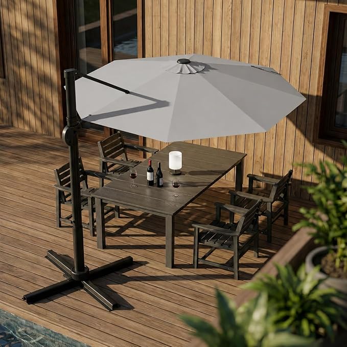Kingdura Cantilever Patio Umbrella with Double Top Vent, Large Square Aluminum Outdoor Offset Umbrella with 360-degree Rotation, Infinite Tilt, UV Protection for Pool Deck Garden Patio