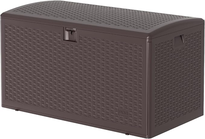 TrailBlaze 99 Gallon Outdoor Wicker Resin Deck Box – Lockable & Waterproof HDPE Storage Bench with Hydraulic Lid – Large Capacity for Patio, Garden, Pool, Lawn, Cushions, Tools, Toys
