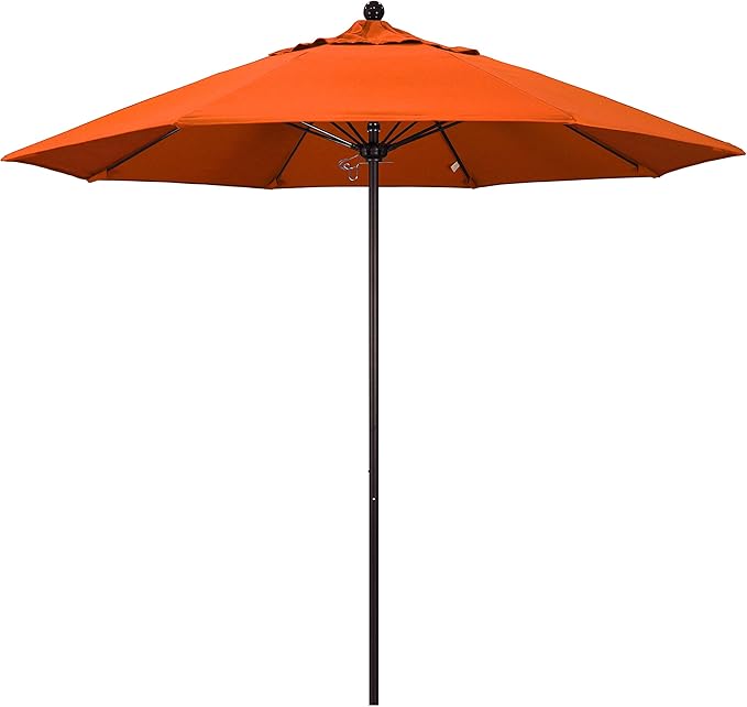 California Umbrella 9' Rd. Venture Series Contract Grade Patio Umbrella, Push Open Pin Stop, Bronze Finish, Sunbrella Melon