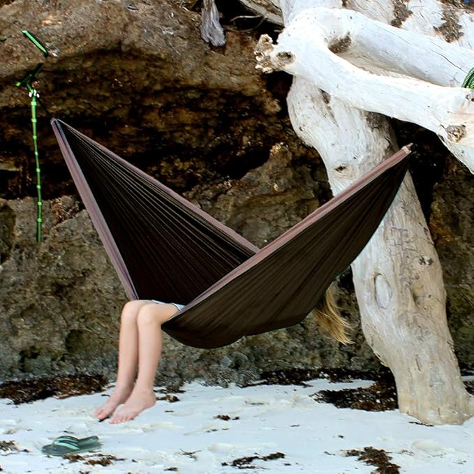 Vivere Double Parachute Camping Hammock, Includes Stuff-Sack (Black/Grey)