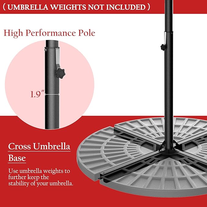 Tangkula 10FT Outdoor Patio Umbrella Solar LED Lighted Sun Shade Market Umbrella with Hanging Cover and Cross Base (Burgundy)