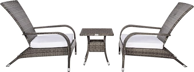 SAFAVIEH Outdoor Collection Edna Grey Brown/White Cushion 3-Piece Lounge Set with Table (PAT7719C)