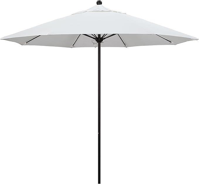 California Umbrella 9' Round Aluminum/Fiberglass Umbrella, Push Open, Bronze Pole, Sunbrella Natural Fabric