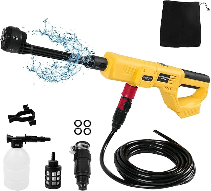 Cordless Washer Fit for DeWalt 20V Battery, 21000RPM 800PSI Portable Handheld Washer with 6-in-1 Nozzle & Foam Pot & Water Hose, for Car Floor Garden Wall Cleaning (No Battery)